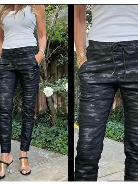 BEVY FLOG Women’s Black Camo Track Joggers and green cloth & stone camo